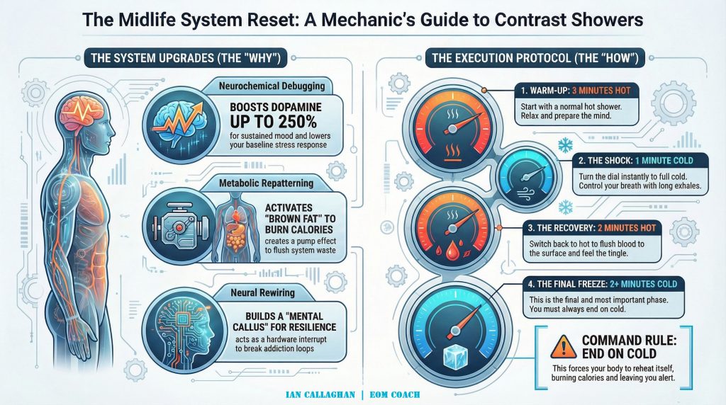 Infograph of the benefits and the how to of taking a contrast shower