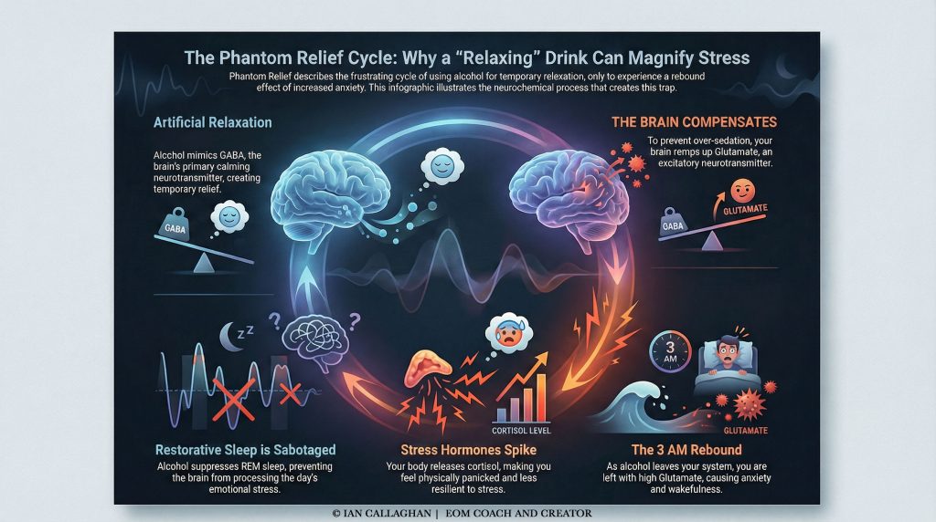 infograph displaying the phantom relief cyle. Phantom Relief drinking stress