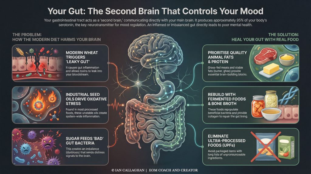 Infograph explaining Gut Brain Connection and Mood: