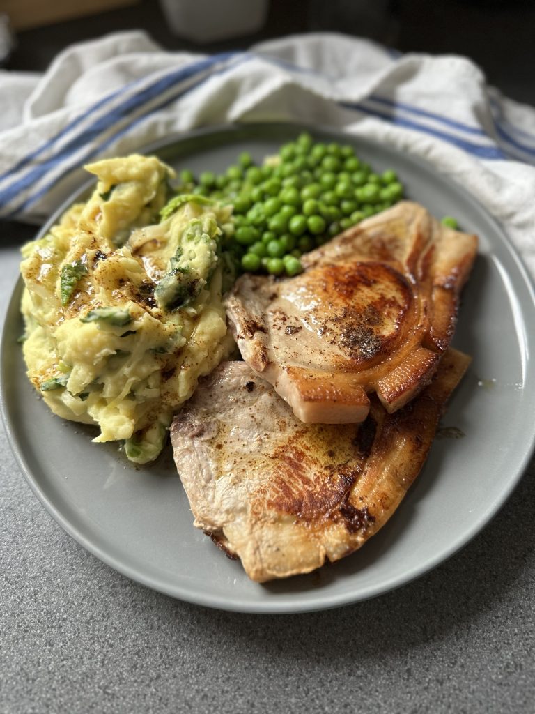 Elivating home cooking with chef secrets Pork Chops, Colcannon and Pan Gravy