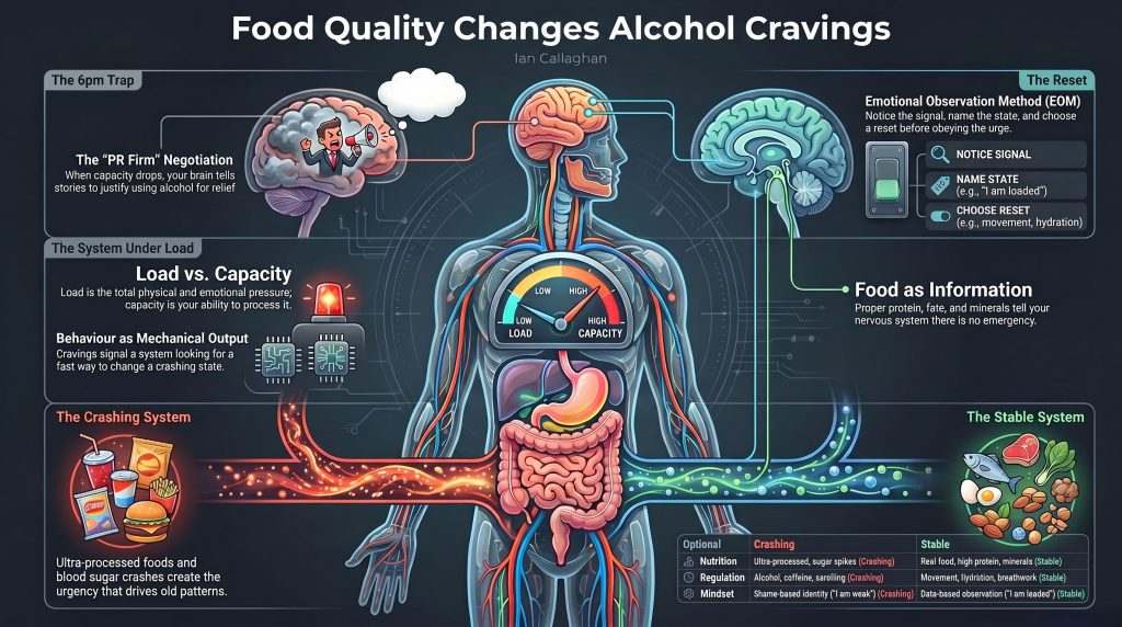 infograph depicting how food wuality changes alcohol cravings by Ian Callaghan